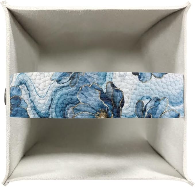 Blue Marble Flower Tissue Box Holder Waterproof PU Leather Square Modern Tissue - Image 3