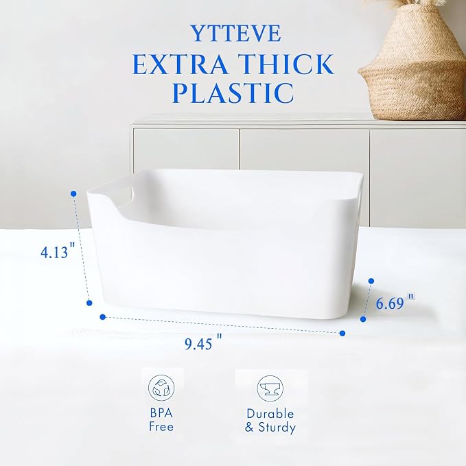 Ytteve 6-Pack Mixed Size White Plastic Storage Bins – Includes 2 Large & 4 - Image 3