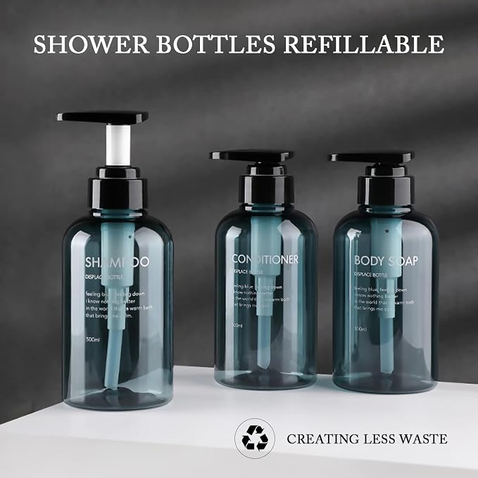 3pcs Refillable Shampoo and Conditioner Bottles, 16.9oz/500ml Shampoo - Image 6