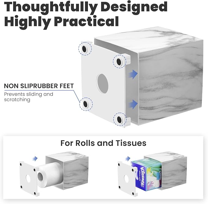 Square Tissue Box Cover, Marble Modern Facial Paper Holder, Cube Acrylic Tissue - Image 4