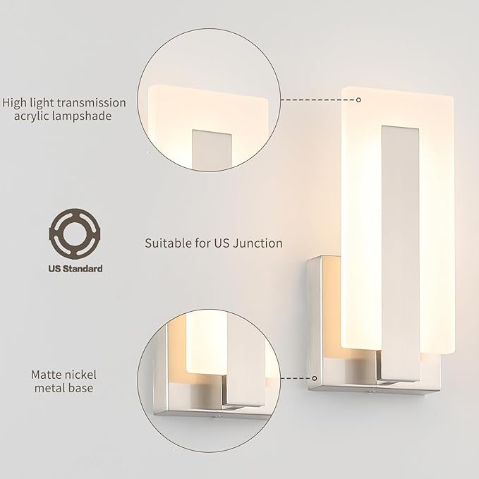 Joosenhouse LED Wall Sconce Set of 2, Hardwired Dimmable Wall Mounted Lights - Image 2