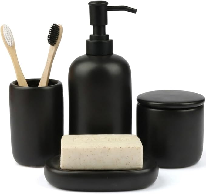 Ceramic Bathroom Accessories Set 4 Pcs – Modern Scandinavian Neutral Bathroom by AvaNord