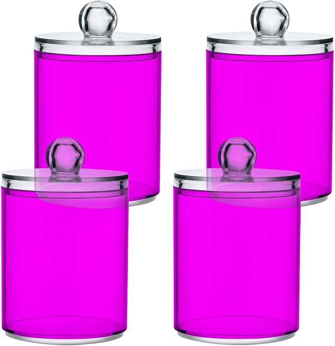 Magenta Purple Qtip Holder Organizer Dispenser Cotton Swabs Cans Plastic Jars - Image 2