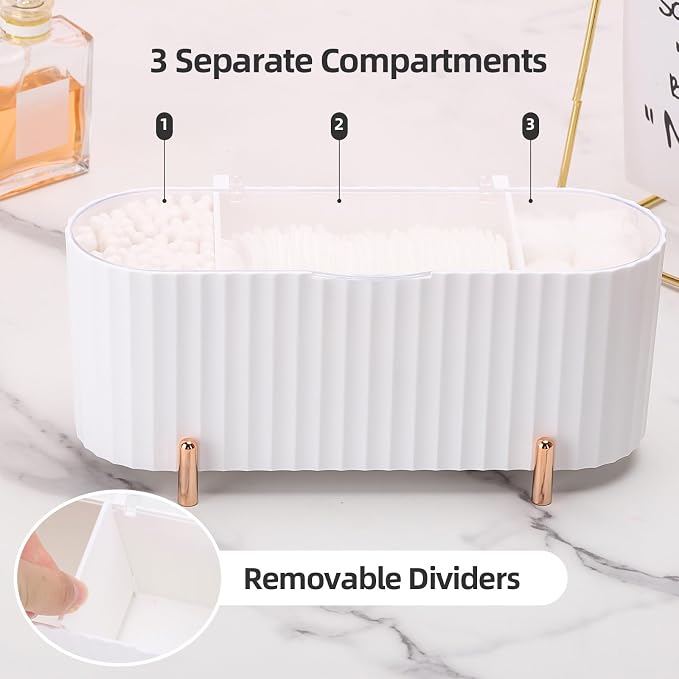 Tecbeauty Qtips Holder, 3 Grids Separate Cotton Swabs Ball Dispenser, Storage - Image 4