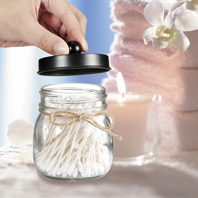 SheeChung Small Mason Jar, Glass Qtip Holder, Apothecary Jars - Image 3