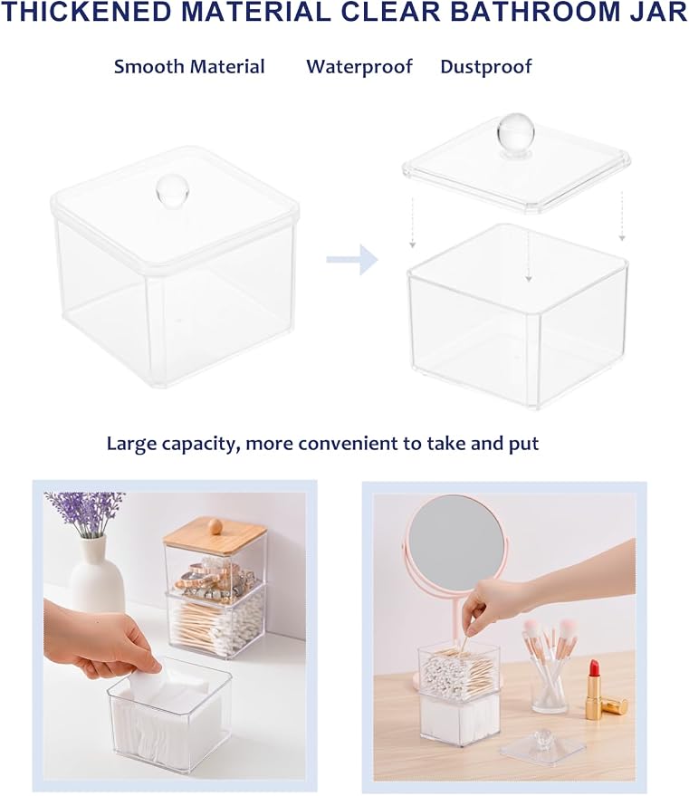 Cotton Swab Holder with Plastic Lid, Single Layer Bathroom Organizer - Image 2