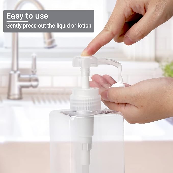 SUREAM Clear Empty Pump Bottles 6 Pack, 15oz/450ml Plastic Refillable Square - Image 6