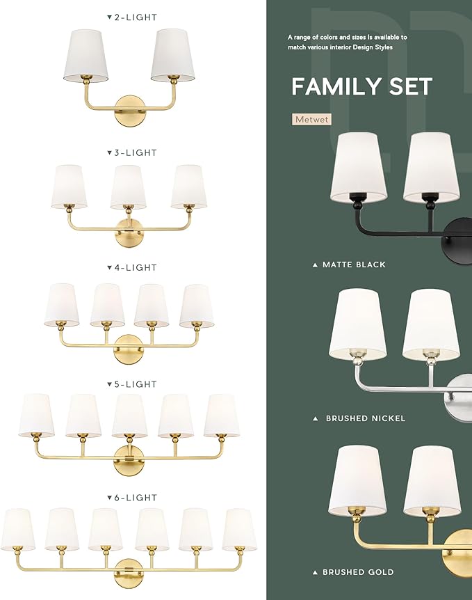 Bathroom Light Fixtures, Brushed Gold Vanity Lights - Image 4