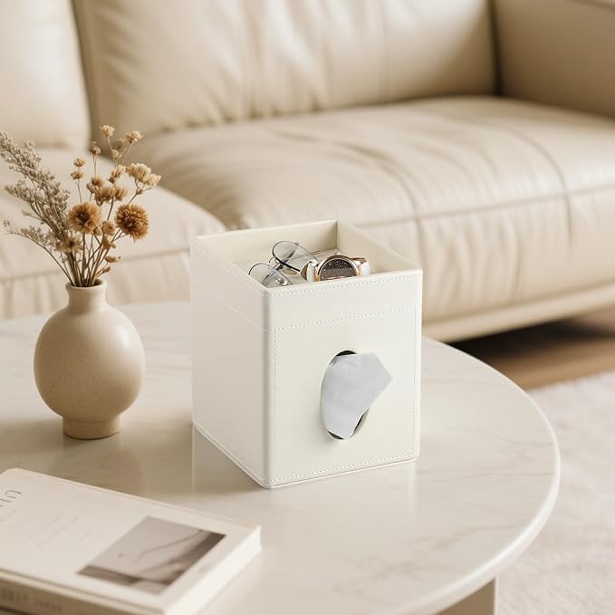 Tissue Box Cover, PU Leather Square Tissue Box Holder - Image 2