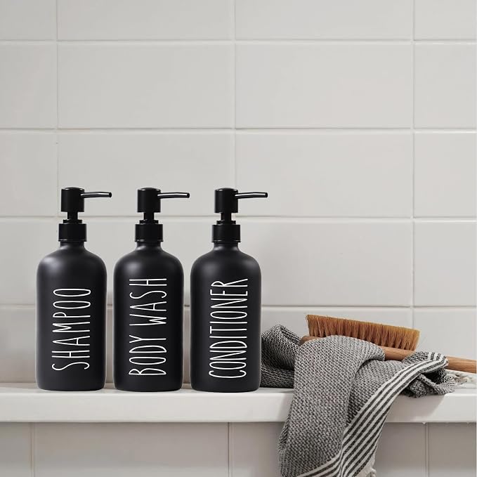 HOMCDALY Shampoo and Conditioner Dispenser Set of 3, 21oz Shower Soap Bottles - Image 7