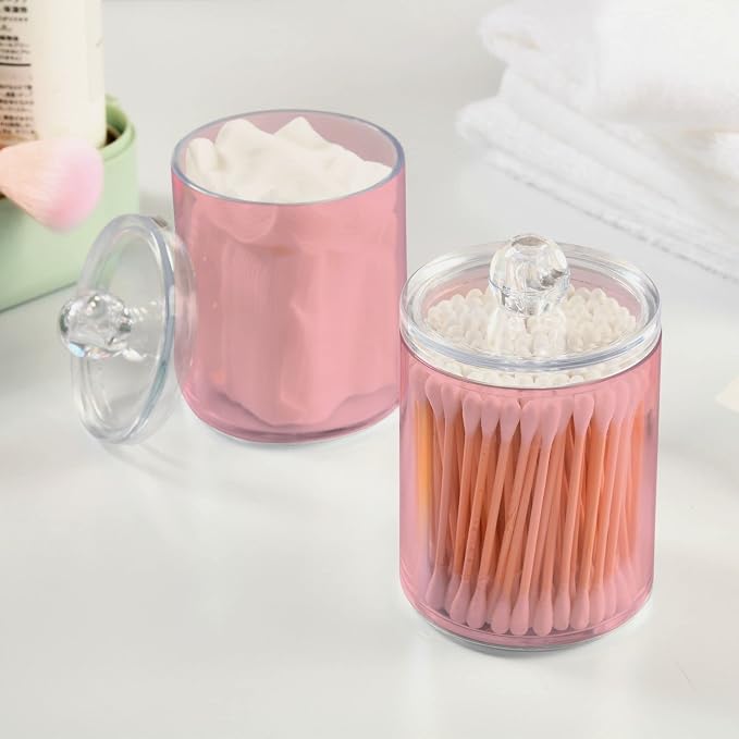 Pink Qtip Holder Organizer Dispenser Cotton Swabs Cans Plastic Jars - Image 5