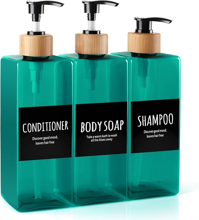 Shampoo and Body soap Dispenser, 16.9 Ounce 3-Pack Reusable Shampoo and by Unknown