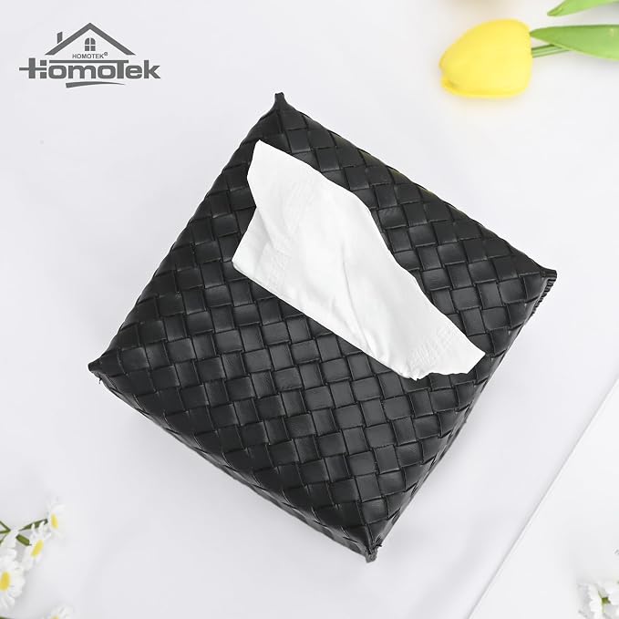 HOMOTEK 2 Pack Tissue Box Cover, Square PU Leather Tissue Holder, Decorative - Image 2
