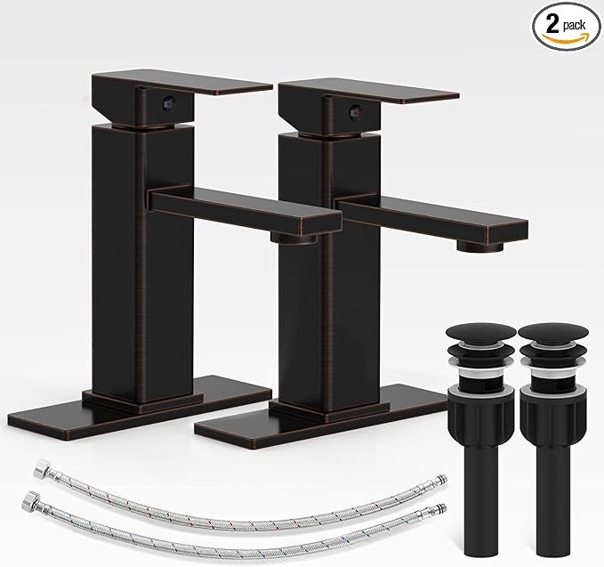 Bathroom Sink Faucet-2 Sets, Oil Rubbed Bronze Bathroom Faucet by CASAVILLA