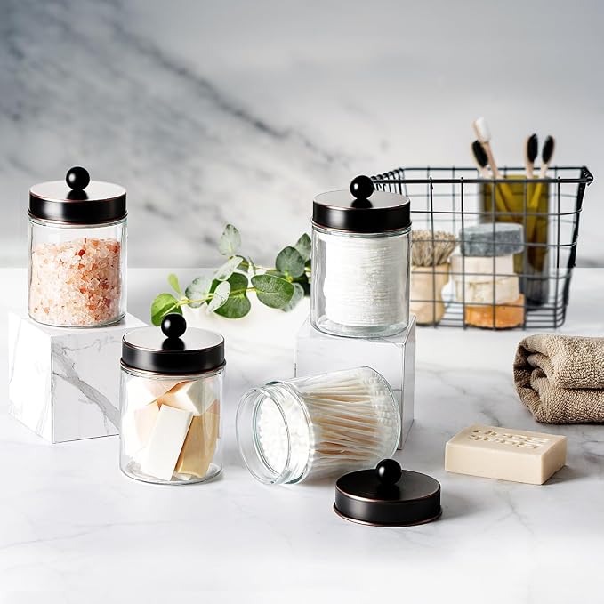Amolliar 4Pc Apothecary Jars Bathroom Vanity Storage Organizer-Countertop - Image 6