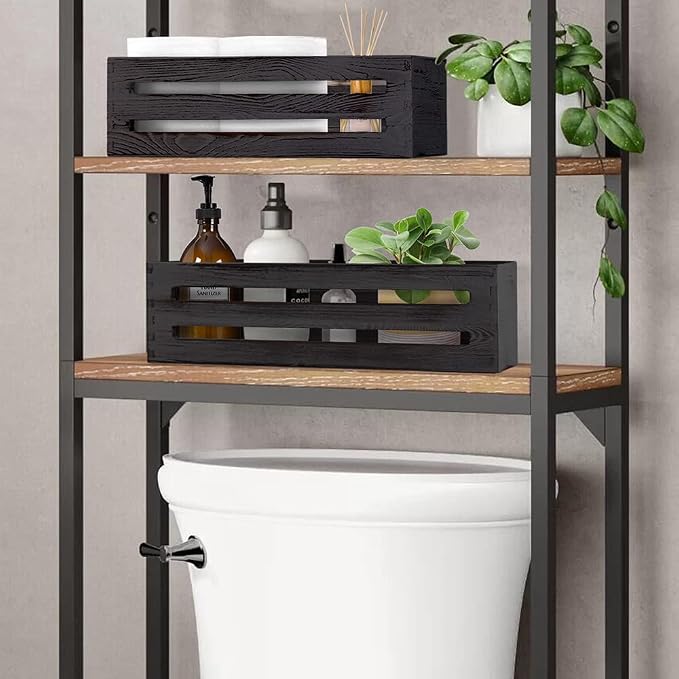 LotFancy Bathroom Decor Box, 2 Pack Wooden Toilet Paper Holder, Back of Toilet - Image 5