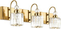 Ralbay Brass Gold Bathroom Vanity Lights 3-Lights Brass Gold Crystal Vanity by RalbayLighting