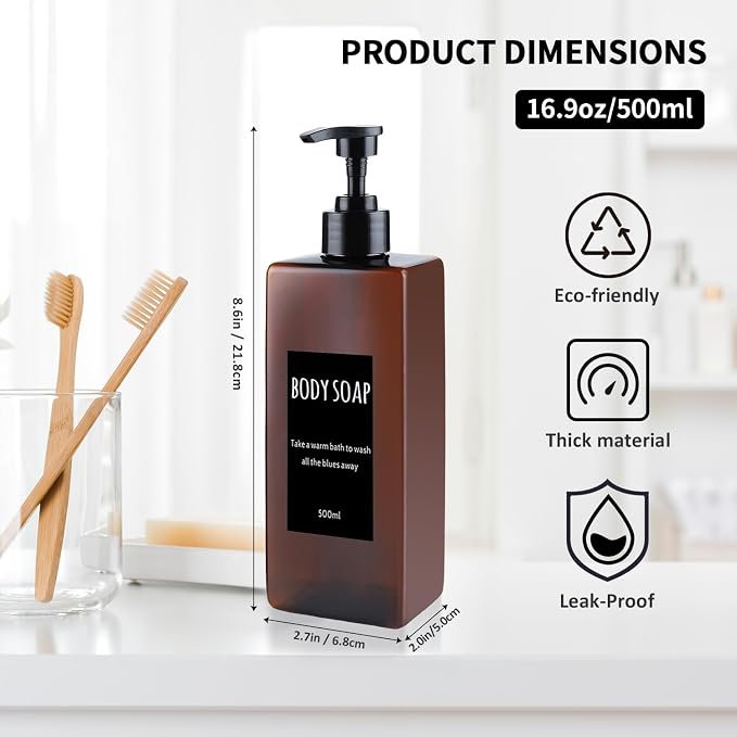 Shampoo and Conditioner Dispenser Modern Refillable Shampoo Pump Bottles - Image 6