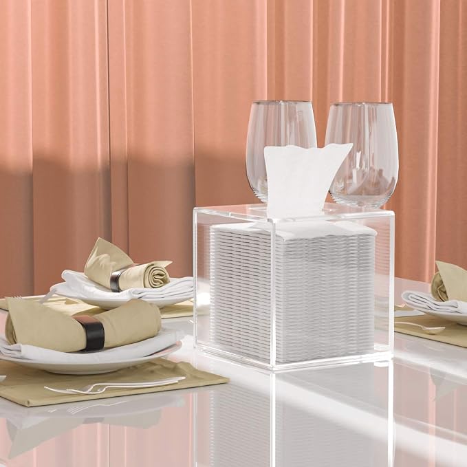 HIIMIEI Acrylic Tissue Box Cover 5.4x5.4x5.4'' Clear Tissue Holder Napkin - Image 7