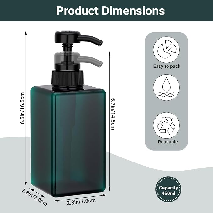Suream 3Packs Empty Pump Shampoo Bottles, 15oz/450ml Refillable Conditioner - Image 2