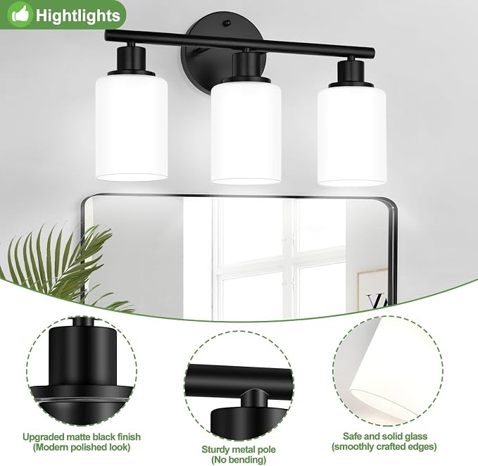 3-Light Bathroom Light Fixtures, Bathroom Wall Lamp - Image 4