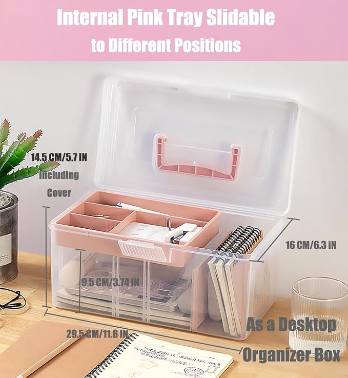 Clear Plastic Office Supply Art & Craft Storage Box, Sewing Box Organiser Large - Image 5