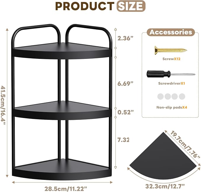 Abiglifty Corner Bathroom Counter Organizer, No Drill 3-Tier Corner Shelf - Image 3