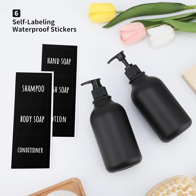 Segbeauty Matte Black Shampoo Dispenser, 500ml Plastic Press Lotion Dispenser - Image 2
