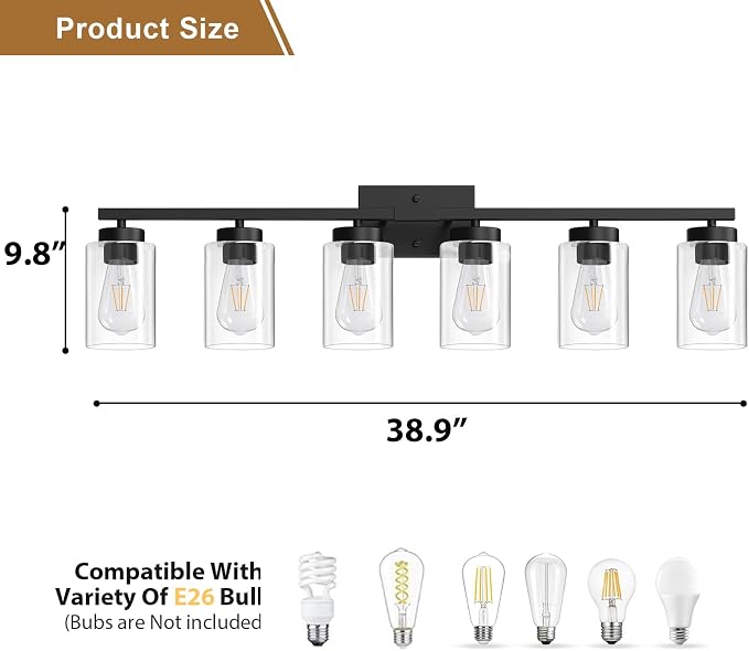IZORRO Modern Bathroom Light Fixtures, 6 Light Black Vanity Lights, Bathroom - Image 5