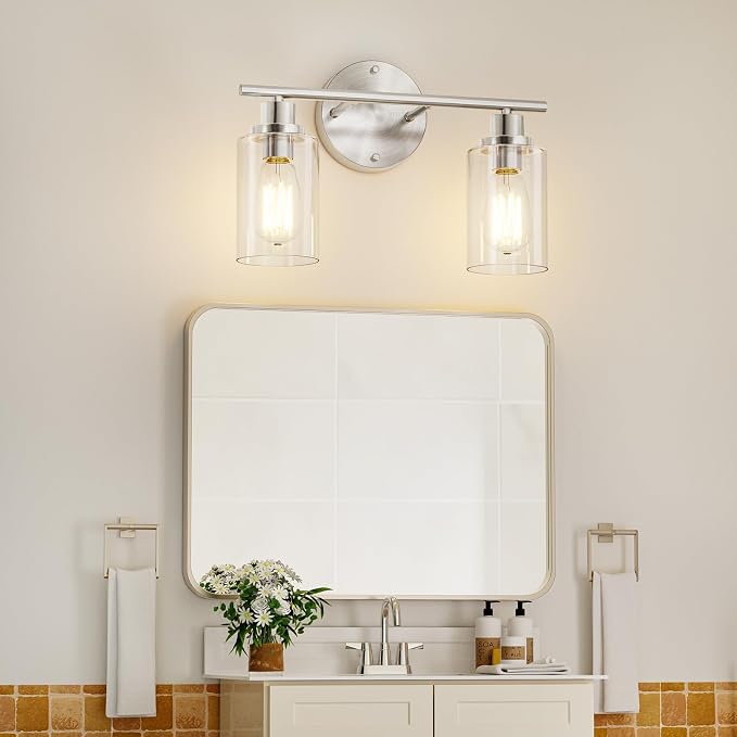 GORDNWE Bathroom Vanity Light Fixtures, 2 Light Brushed Nickel Bathroom Light - Image 2