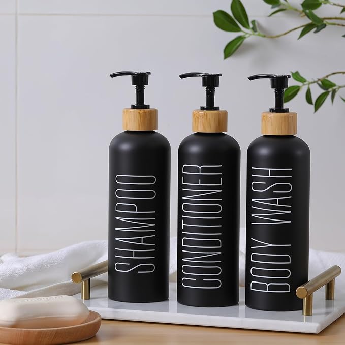 HOMCDALY 16oz 3-Pack Refillable Black Bathroom Shower Set - Image 2
