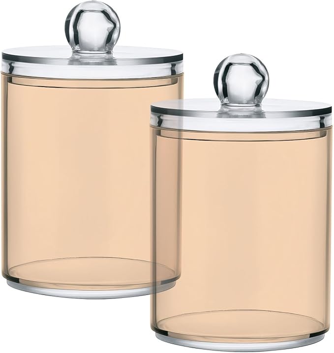 Peach Puff Qtip Holder Organizer Dispenser Cotton Swabs Cans Plastic Jars by SHJI