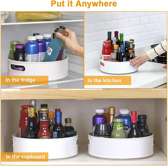Semlos 360° Rotating Lazy Susan Organizers, 2 Packs 9" and 12" Turntable Spice - Image 4
