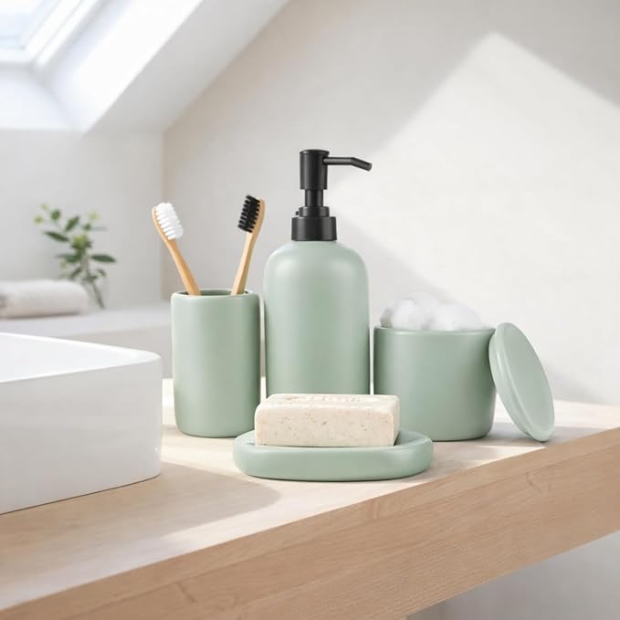 Ceramic Bathroom Accessories Set 4 Pcs – Modern Scandinavian Neutral Bathroom - Image 9