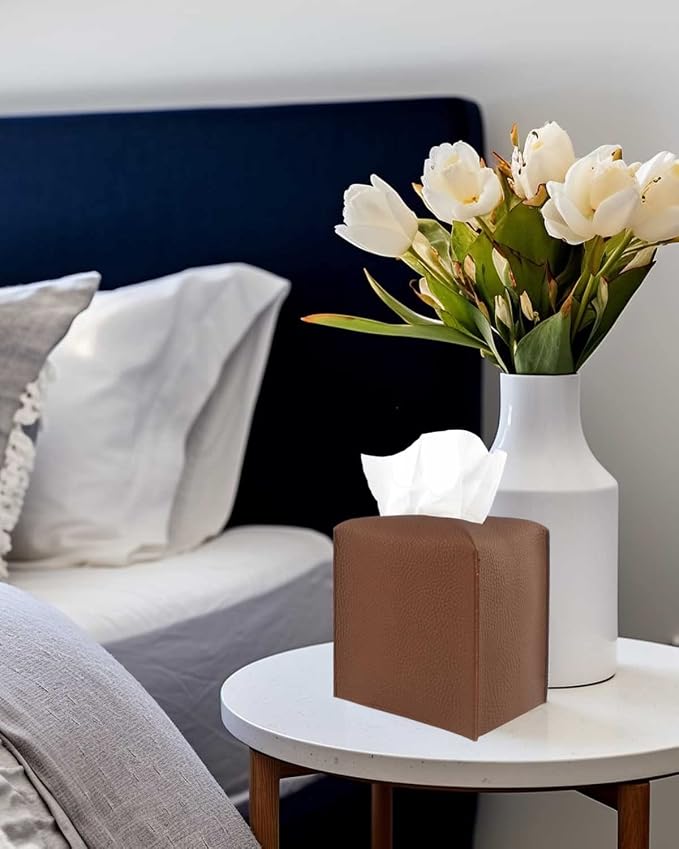 Leather Tissue Box Cover Square – Modern PU Leather Cube Tissue Box Holder - Image 5