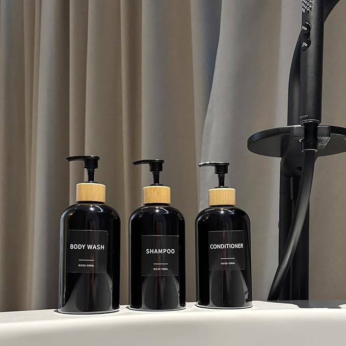 Shampoo and Conditioner Dispenser, Refillable Plastic Shampoo Pump Bottles - Image 4