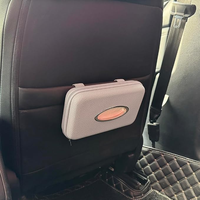 Sun Visor Tissue Holder, Zipper Napkin Holder, PU Leather Backseat Tissue Case - Image 3