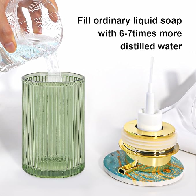Foaming Soap Dispenser, 12 Oz Green Glass Foam Hand Soap Dispenser, Refillable - Image 4