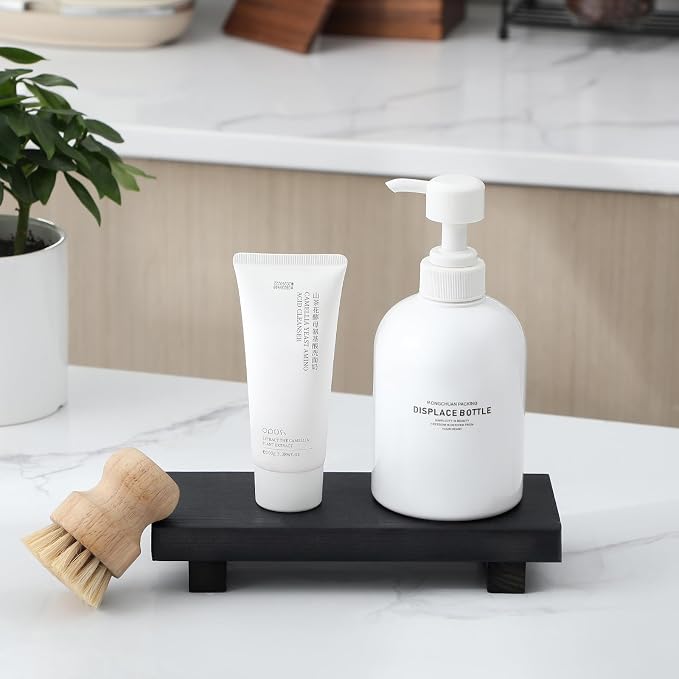 Bathroom Counter Organizer Wood Pedestal Stand Farmhouse Decorative Tray Soap - Image 3
