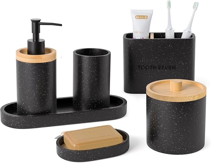 Bathroom Accessories Set Black, Large-Sized Toothbrush Holders Set Black - Image 7