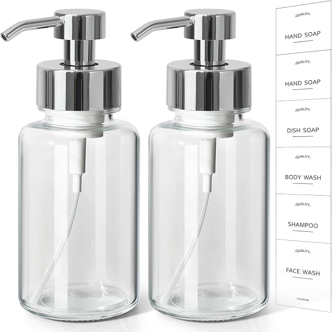 Foaming Soap Dispenser, 14.1 oz/400ml Foaming Hand Soap Dispenser, 2 Pack Glass by RACOBOT