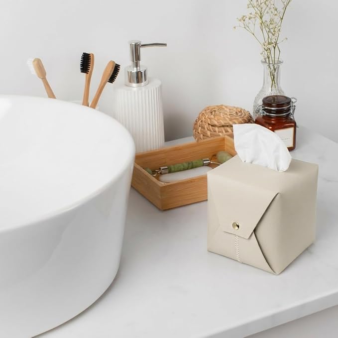 Tissue Box Cover Square, Leather Tissue Holder Organizer - Image 2