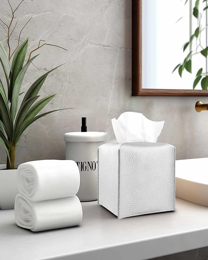 Silver Tissue Box Cover Leather – Square Tissue Box Holder - Image 5
