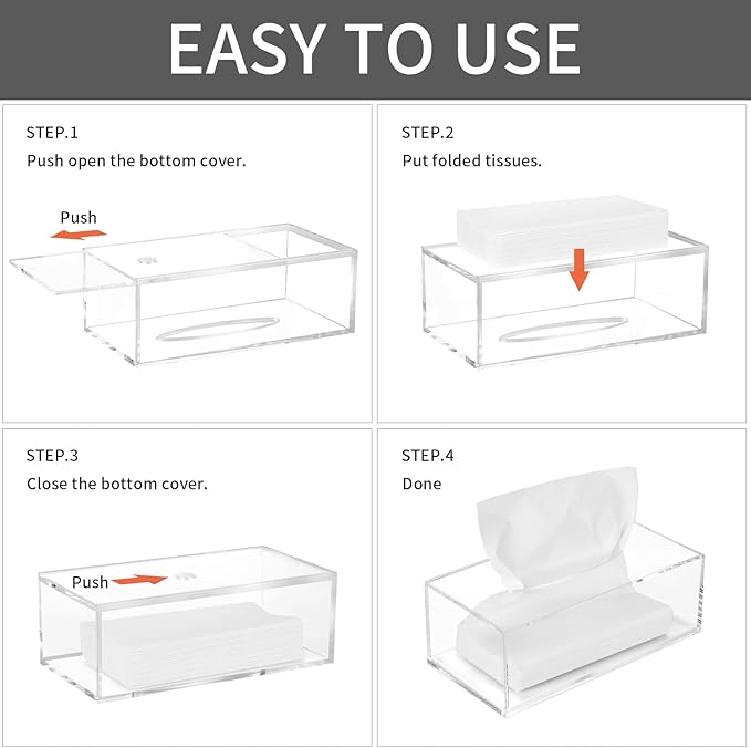 Acrylic Tissue Box Cover, PITBVO Facial Napkin Dispenser Holder Case Dryer - Image 3