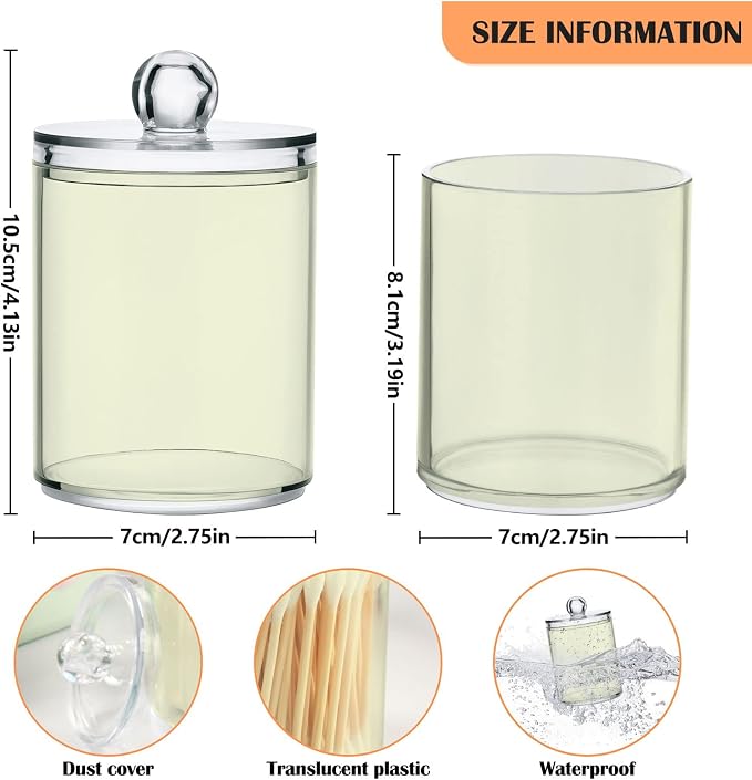 Beige Qtip Holder Organizer Dispenser Cotton Swabs Cans Plastic Jars - Image 3