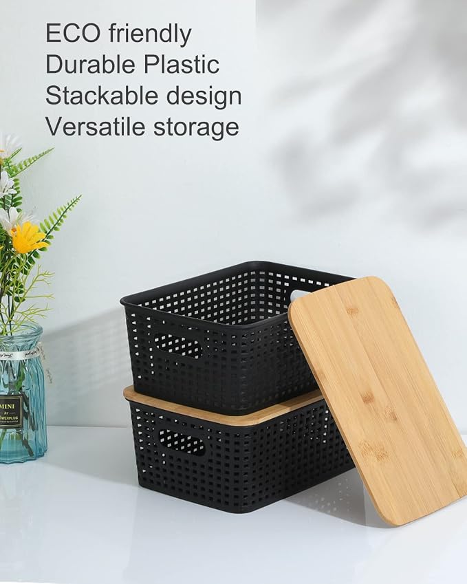 AREYZIN Storage Bins with Bamboo Lids Set of 6 Lidded Storage Container Plastic - Image 3