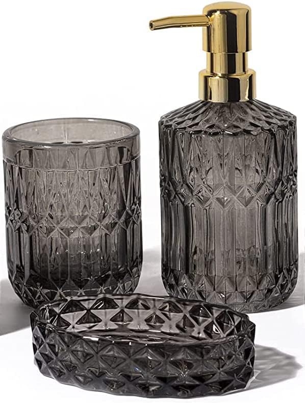 EMPO Bathroom Glass Accessories Set Contemporary Modern Decor Crystal Clear by EMPO