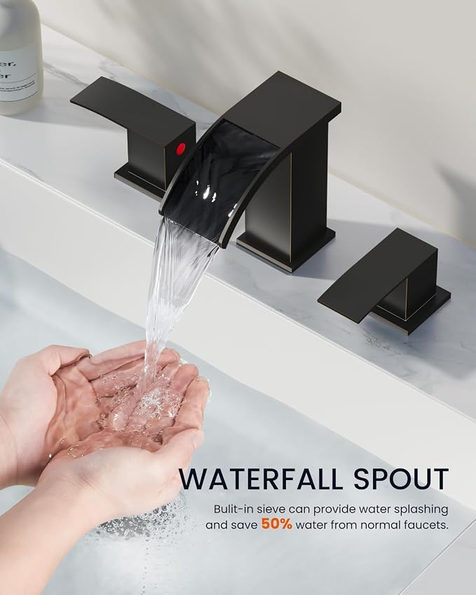 gotonovo Waterfall 8 inch Widespread Bathroom Faucet Set Bathroom Sink Faucet 3 - Image 9