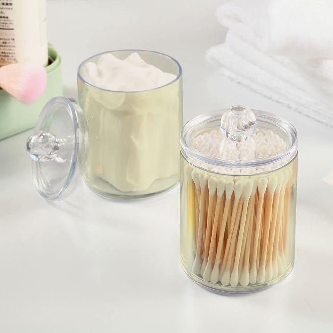 Beige Qtip Holder Organizer Dispenser Cotton Swabs Cans Plastic Jars - Image 5