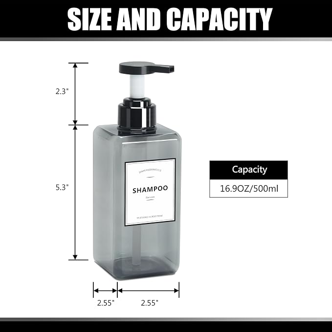 Soap Dispenser for Kitchen, YACEYACE 16.9oz Set of 3 Clear Grey Soap Dispenser - Image 2